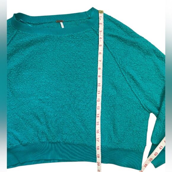 Free People Teal Boucle Cotton Blend Found My Friend Pullover Sweatshirt - Picture 10 of 12